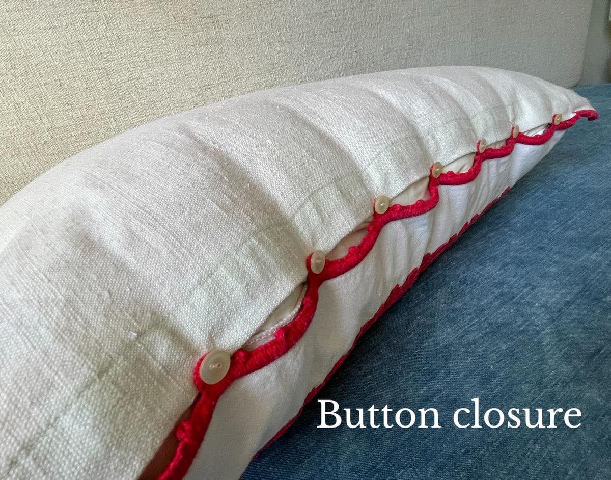 
                  
                    large raspberry red cream pillow hand embroidered irasos cushion for couch bed vintage UK 
                  
                