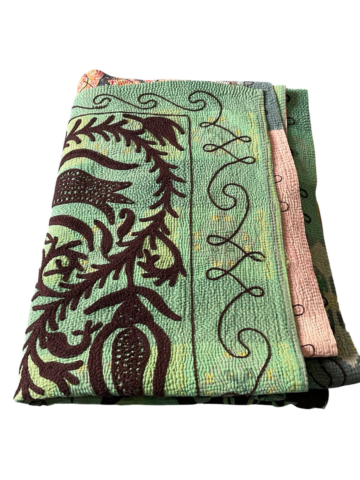 
                  
                    jade green embroidered suzani style kantha quilt cotton bedcover washable sofa throw UK
                  
                