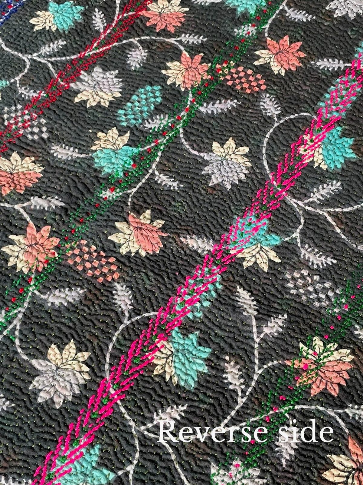 
                  
                    vintage kantha embroidered quilt in white pink. green cotton bedspread sofa throw washable uk
                  
                