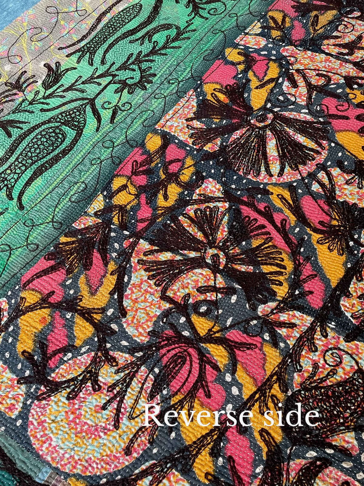 
                  
                    jade green embroidered suzani style kantha quilt cotton bedcover washable sofa throw UK
                  
                