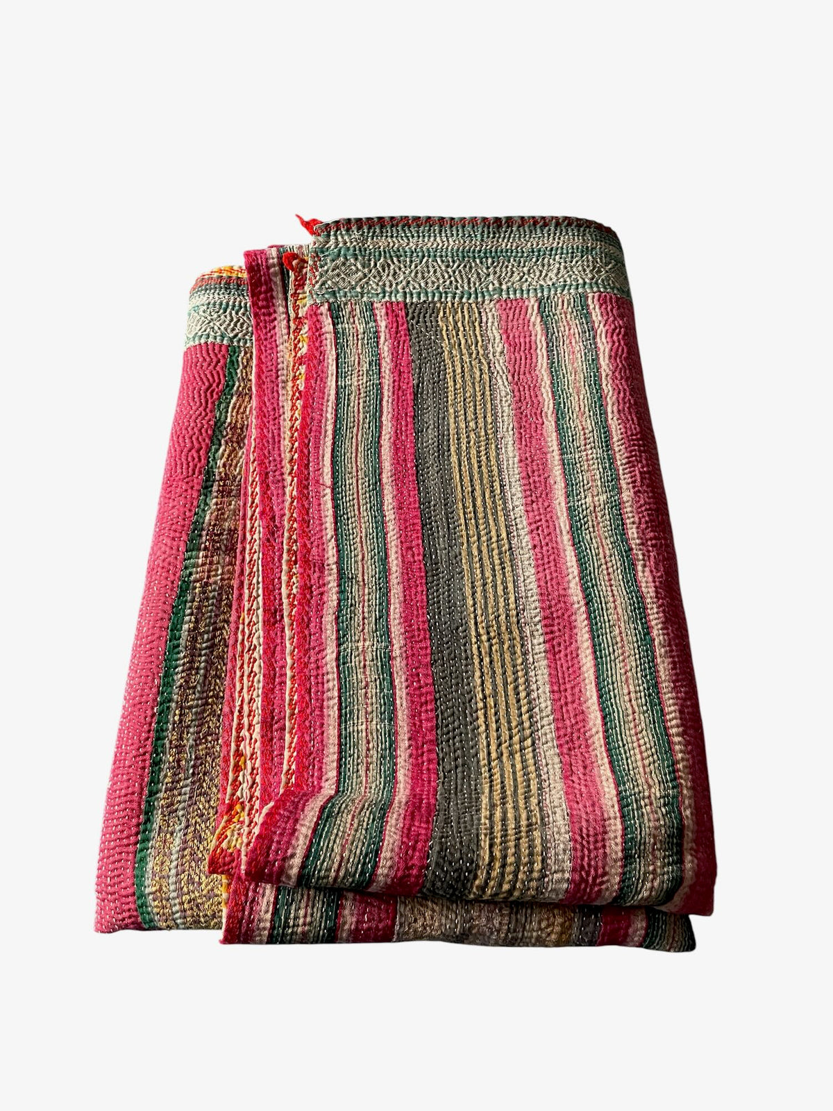 
                  
                    pink yellow striped vintage kantha quilt cotton single bedspread sofa throw washable uk
                  
                