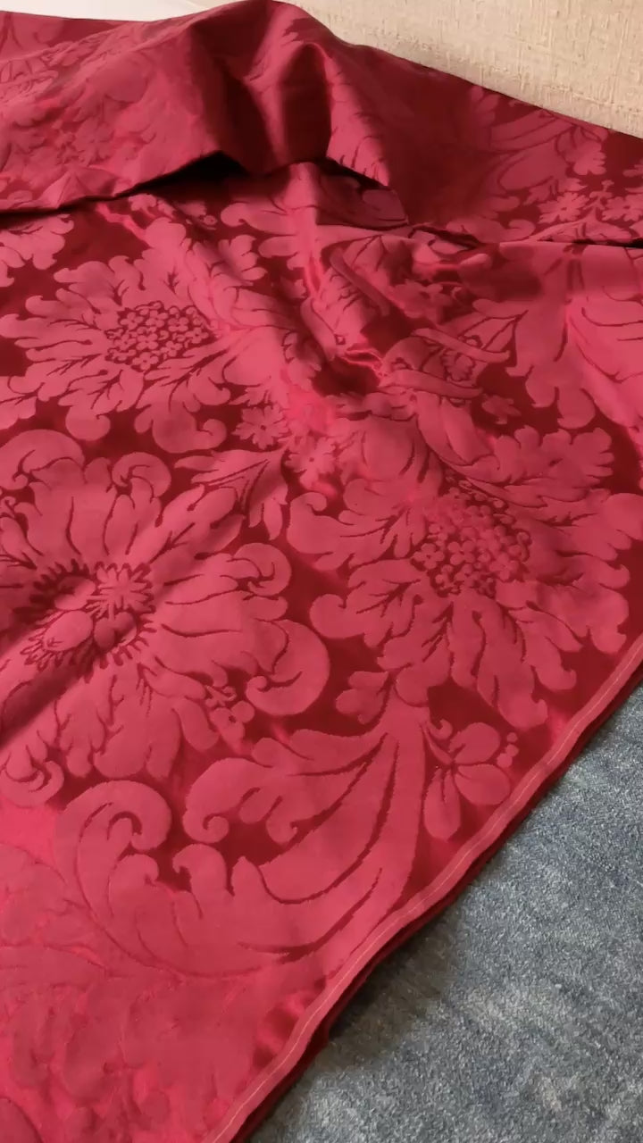 
                  
                    Load and play video in Gallery viewer, Antique Red Silk Damask Fabric Panel
                  
                