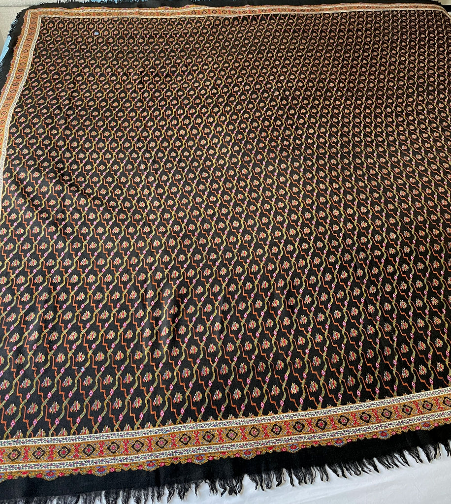 large black antique provencal shawl carre de nimes wool wall hanging decorative textiles 