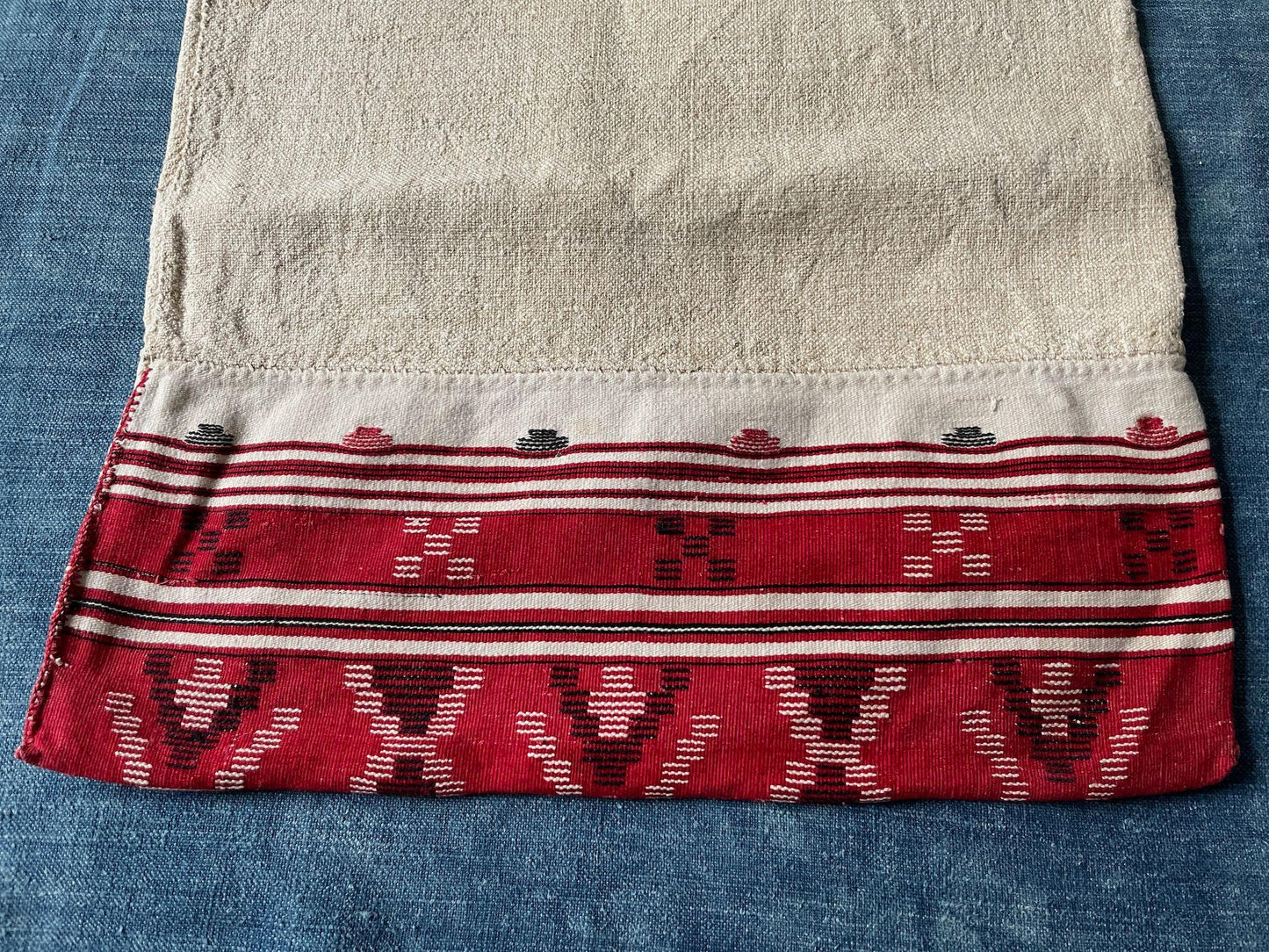 
                  
                    red white black ikat hemp pillow cover cushion floor mat vintage rustic home loomed east europe
                  
                