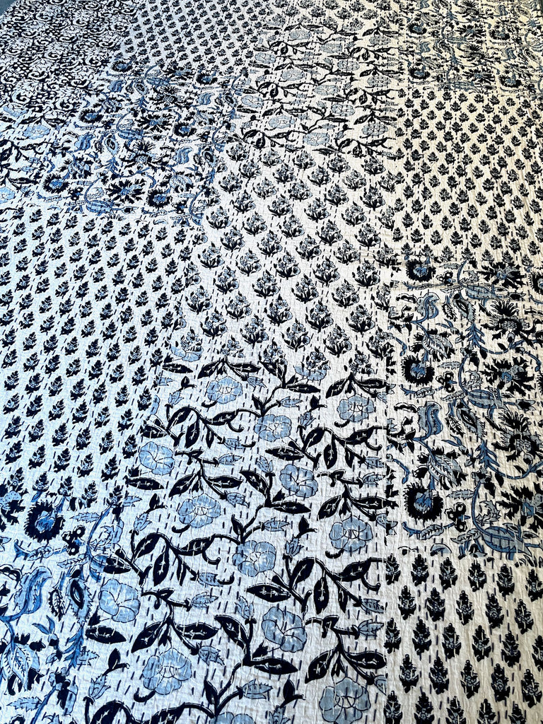 blue white block print patchwork bedspread single bedcover comforter cotton handmade washable