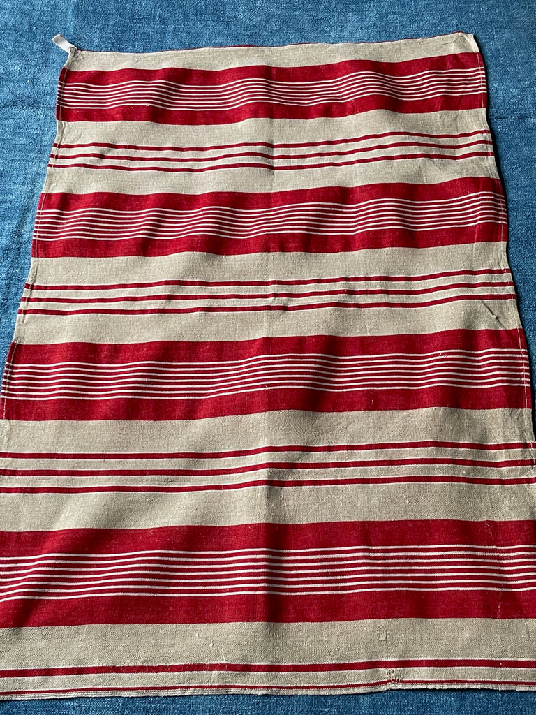 vintage red and beige stripe tea towel linen french torchon or use as hand towel or table napkins 