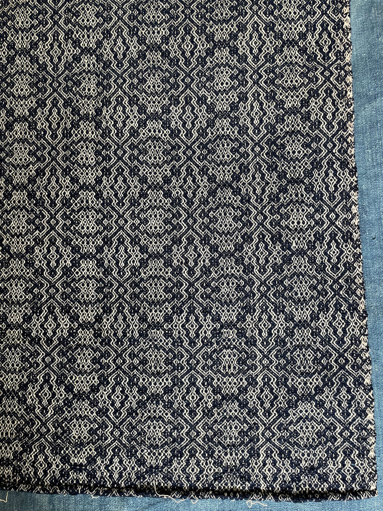 vintage french navy blue and white woven textile for upholstery, curtain or sofa throw