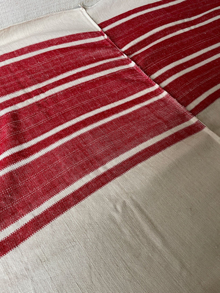 red and white striped vintage rustic fabric from Eastern Europe use as sofa throw or for cushions 