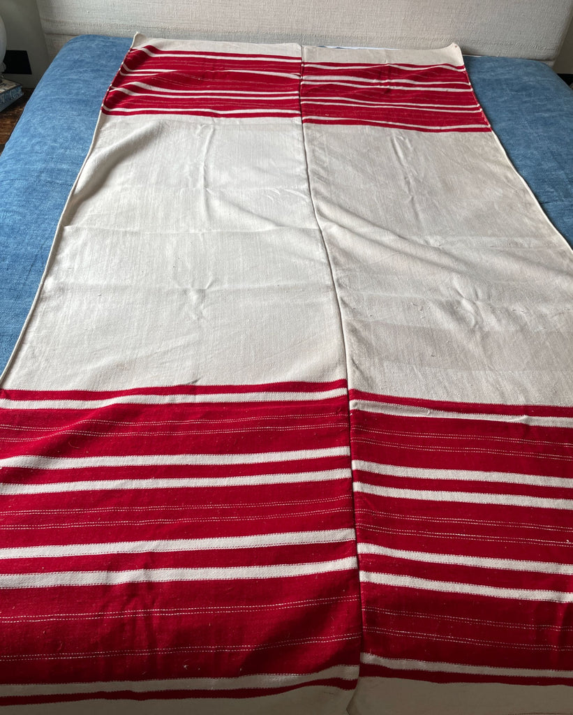 red and white striped vintage rustic fabric from Eastern Europe use as sofa throw or for cushions 