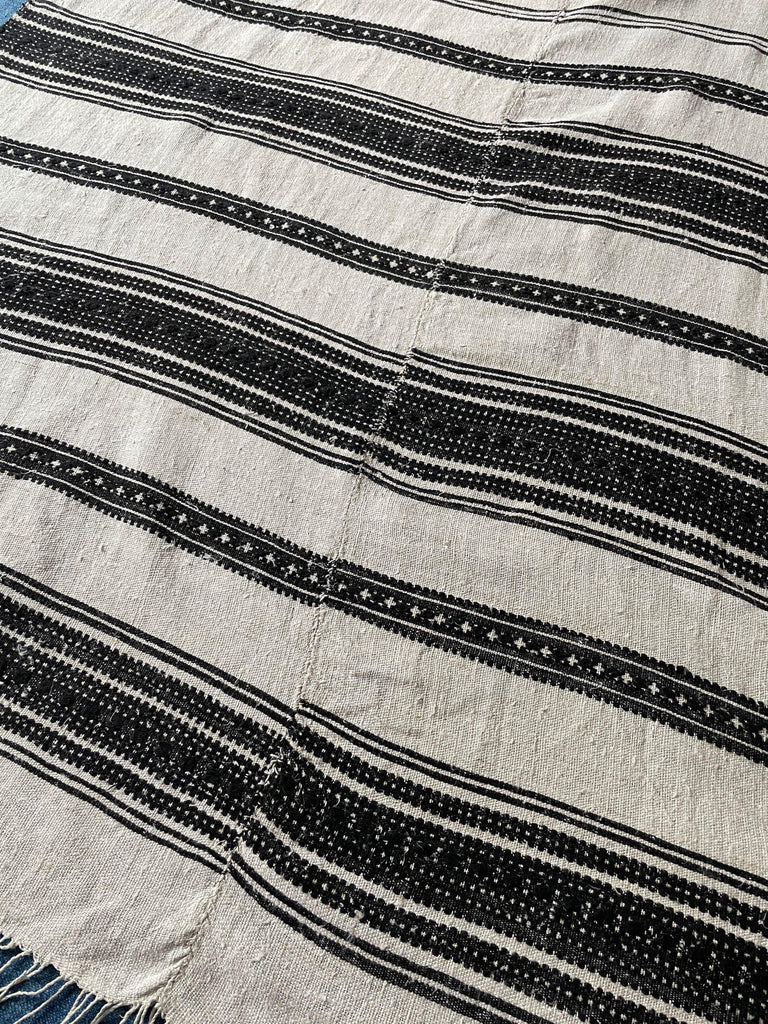 vintage black and beige stripe curtain hemp fabric for bedspread or curtain east european textiles.