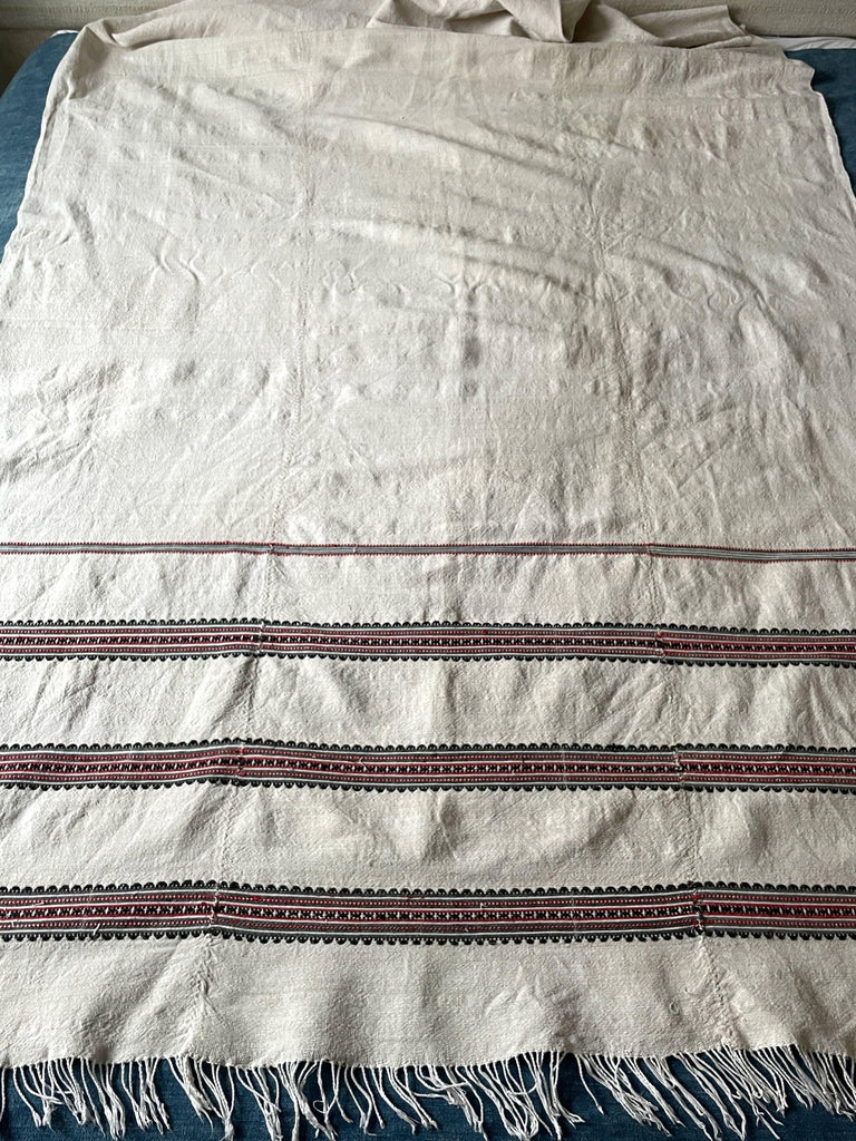 red black stripe woven hemp bedcover or curtain upholstery fabric hard wearing vintage textiles