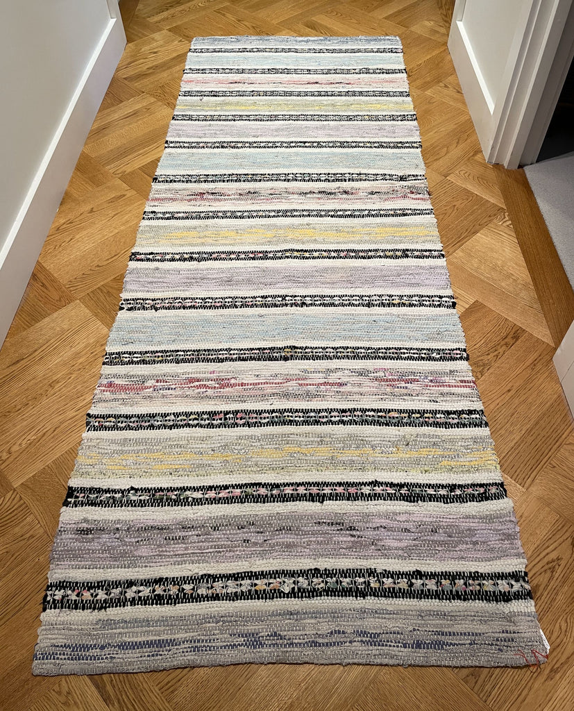 Vintage Swedish Striped Rag Rug Use In