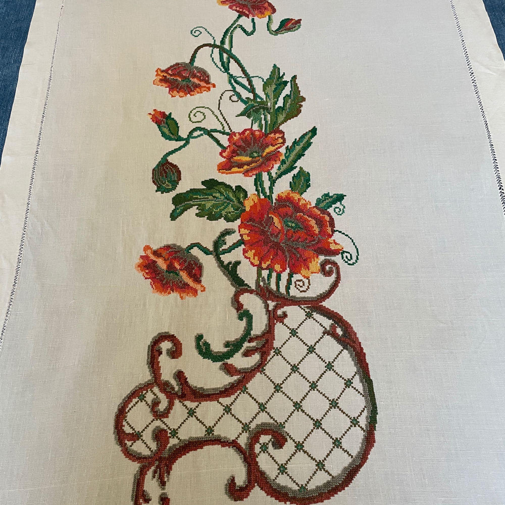 
                  
                    Ukrainian embroidery vintage folk textile, a beautifully hand stitched panel of poppies.
                  
                