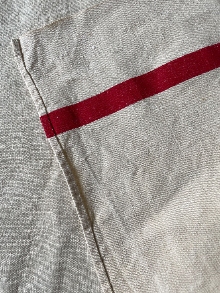 antique french linen tea towel dishcloth torchon red stripe rustic farmhouse style country linen