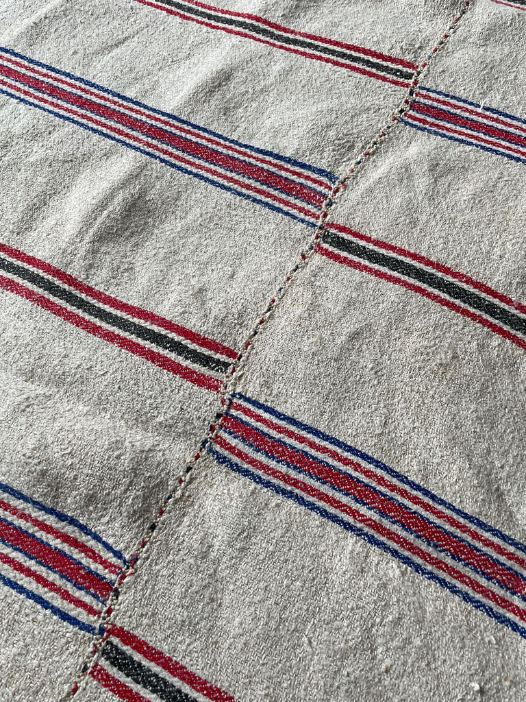 red blue grey stripe hemp burlap fabric cover for upholstery sofa throw cushions sewing projects 
