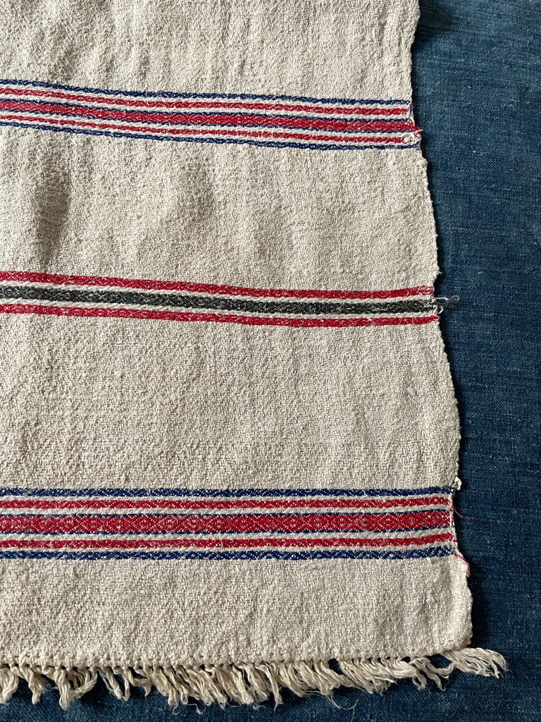 red blue grey stripe hemp burlap fabric cover for upholstery sofa throw cushions sewing projects 