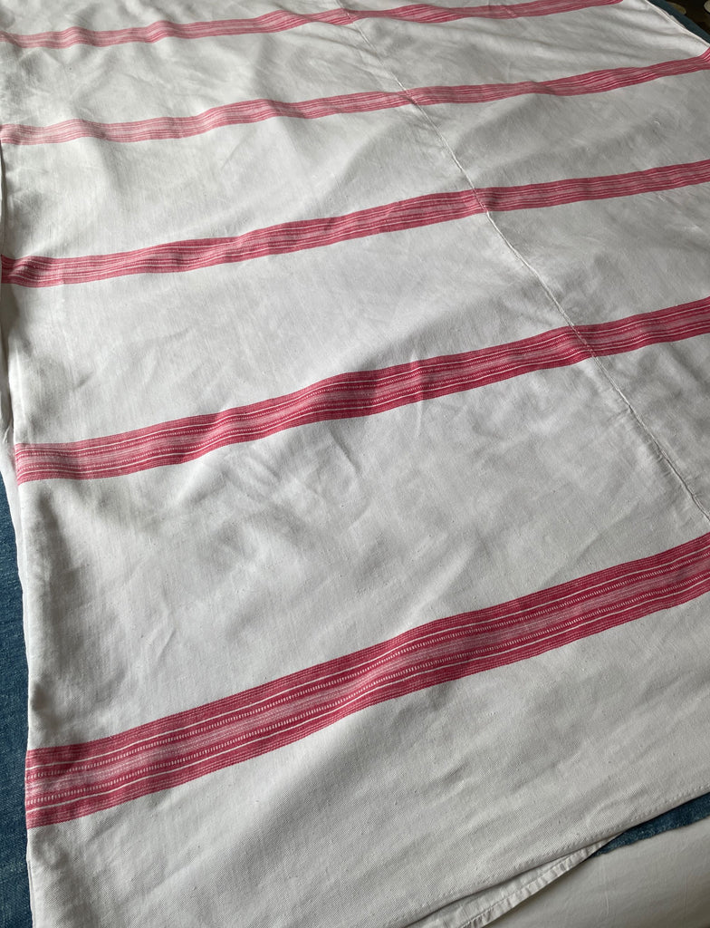 antique french linen cotton bedcover raspberry pink red stripe hemp chanvre sewing 